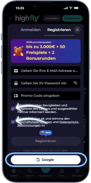 HighFly casino registrieren über Google